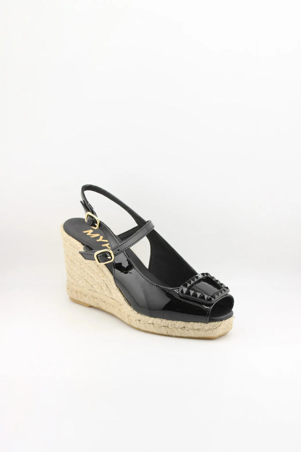 Maypol Patent Leather Espadrille Wedge Sandals